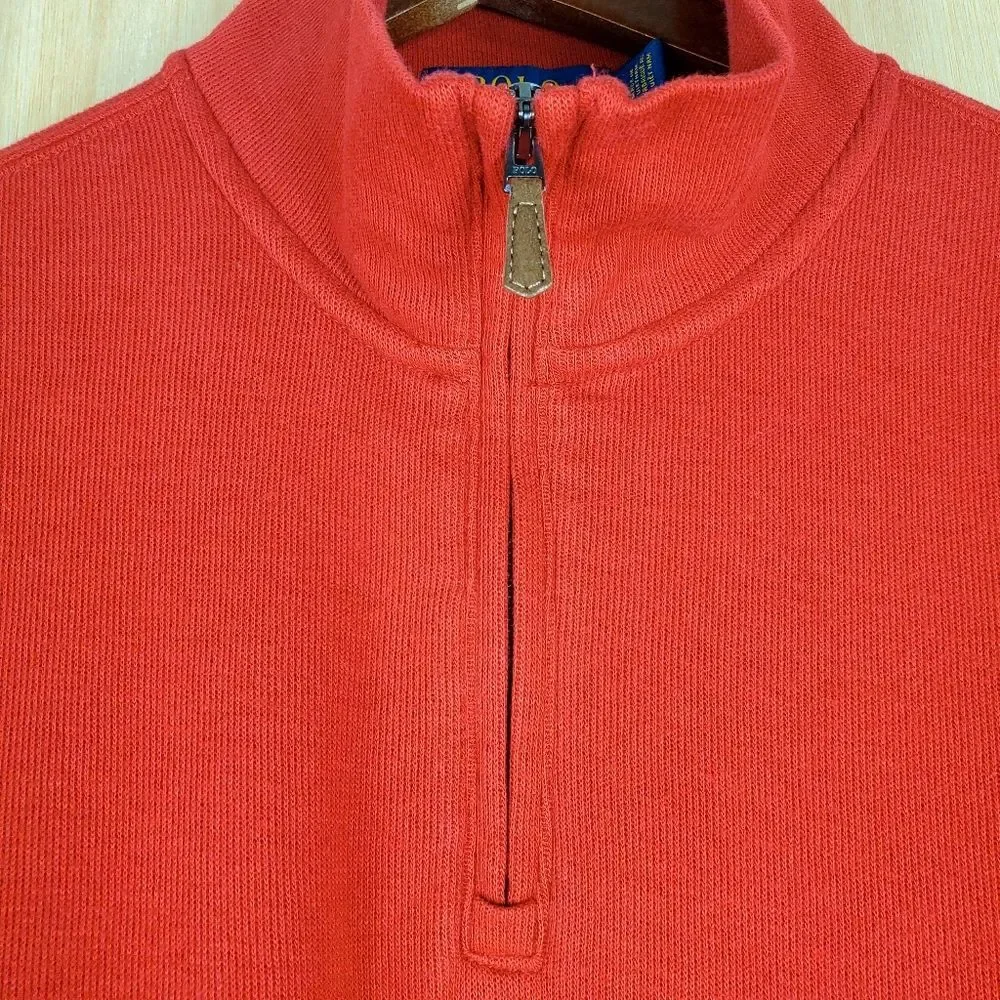 POLO RALPH LAUREN Red Estate Rib 1/4 Zip Pullover Sweater Size M